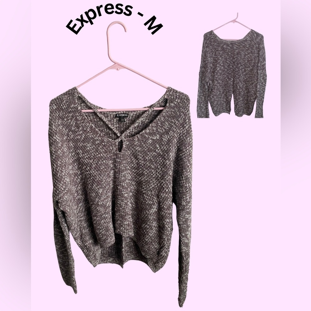 Express Pullover Crossed NeckSweater | Burgundy/White SIZE M